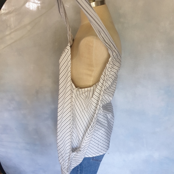 BP. Black & White Pinstripe Split Long Sleeve One Shoulder Dress Blouse Sz XXS - Picture 12 of 16